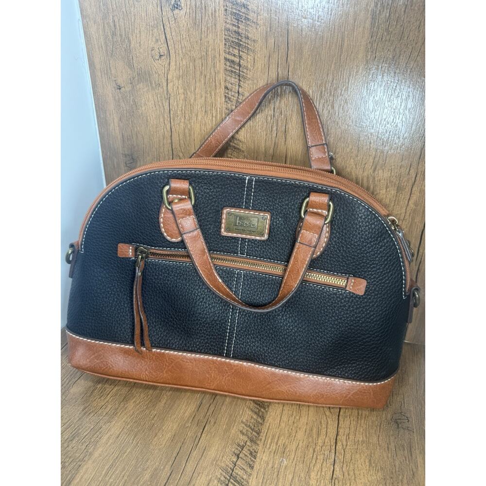 B.O.C. Born Concepts Women's Black Brown Pebbled Leather Satchel Purse Bag